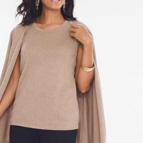 Chico's Gold Sparkly Sweater Tank Top Size 2 L Casual Fall Lurex Sweater - Picture 3 of 12